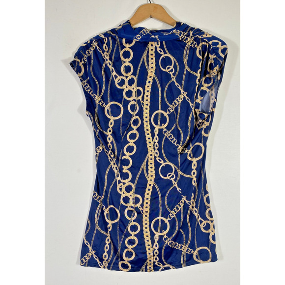 Cache Top Chain Link Equestrian Stretch Knit Gathered Preppy Y2K Vintage Medium - Picture 11 of 13